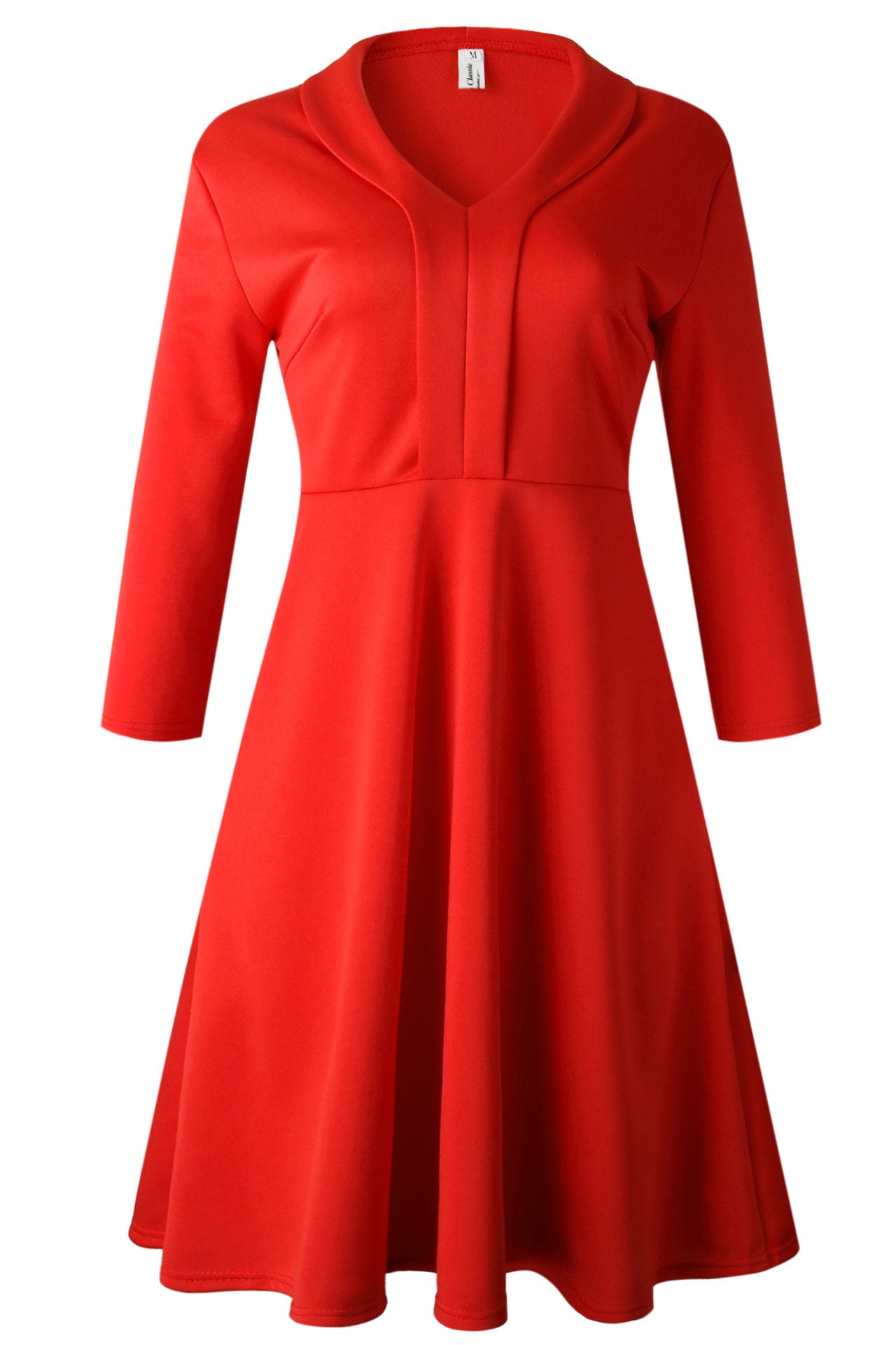 Knee Length Red A-Line V-Neck Swing Dress