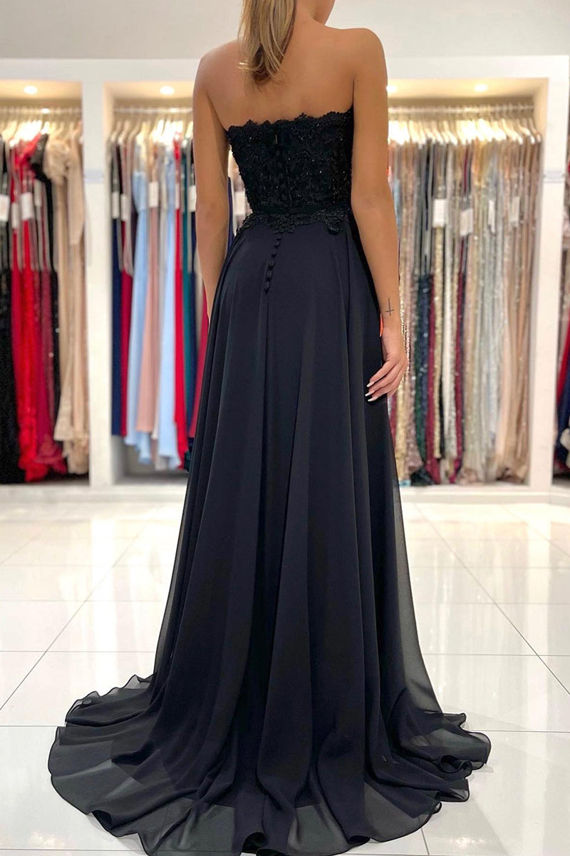 L1055 - Sheath/Column Strapless Chiffon Appliques Backless Sleeveless Prom Dress