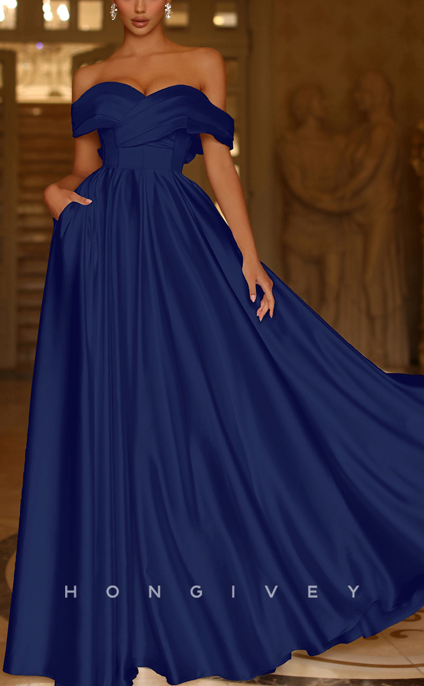 L1313 - Off-Shoulder Satin Bowknot Backless Floor-Length Evening Prom Dress