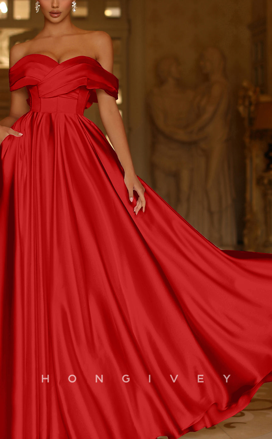 L1313 - Off-Shoulder Satin Bowknot Backless Floor-Length Evening Prom Dress