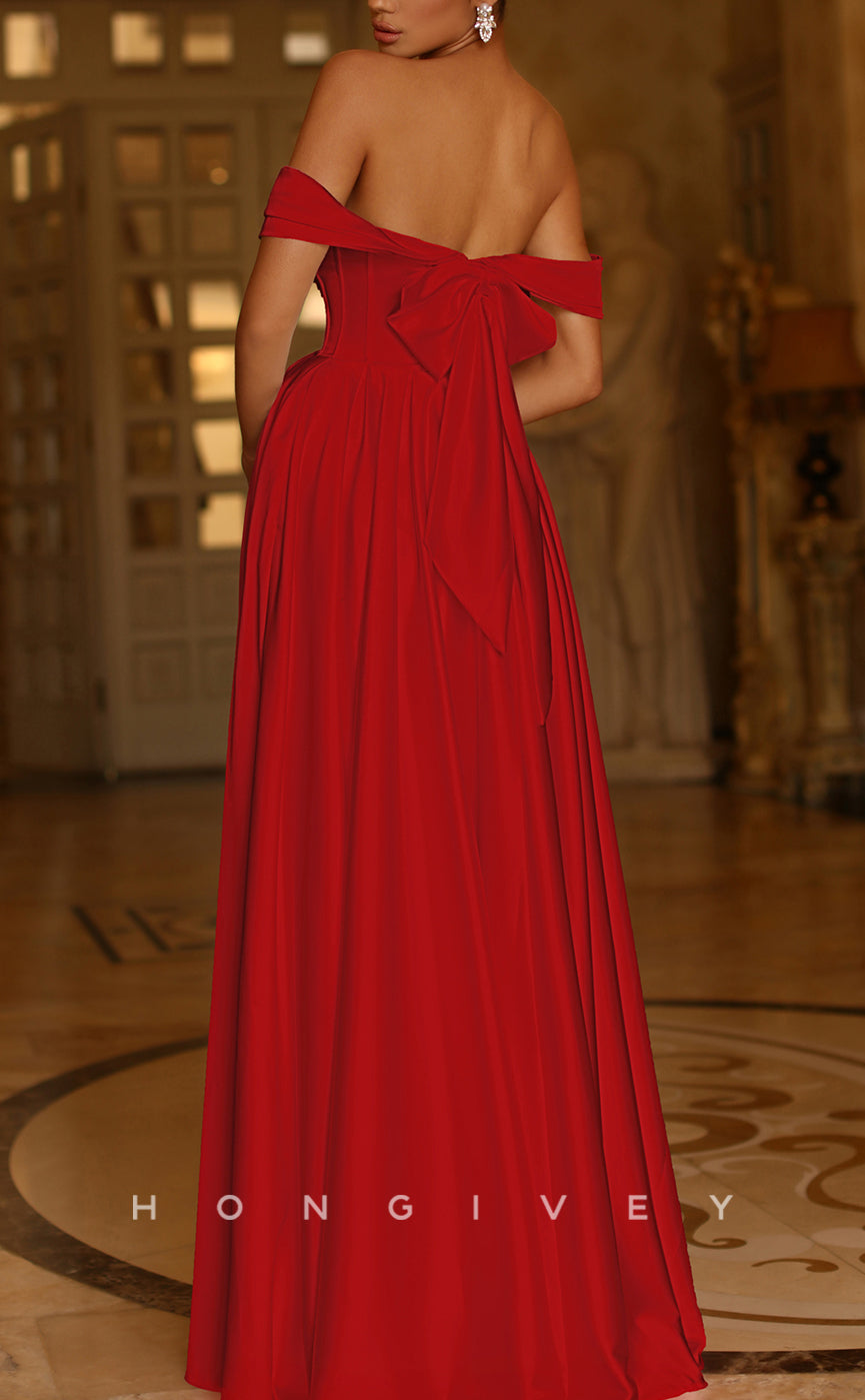 L1313 - Off-Shoulder Satin Bowknot Backless Floor-Length Evening Prom Dress