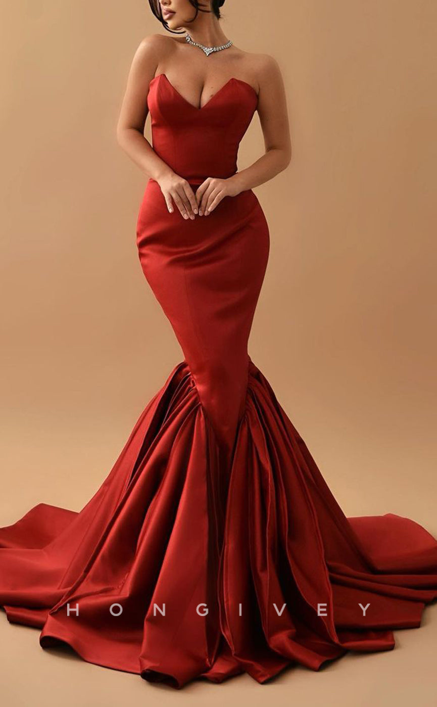 L1466 - Elegant Satin Trumpt V-Neck Strapless Empire Party Prom Evening Dress