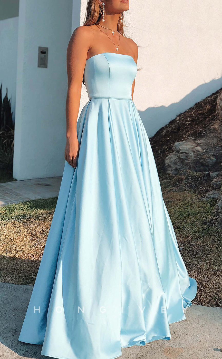 L1552 - Sexy Satin A-Line Square Strapless Sleeveless Empire Party Prom Evening Dress