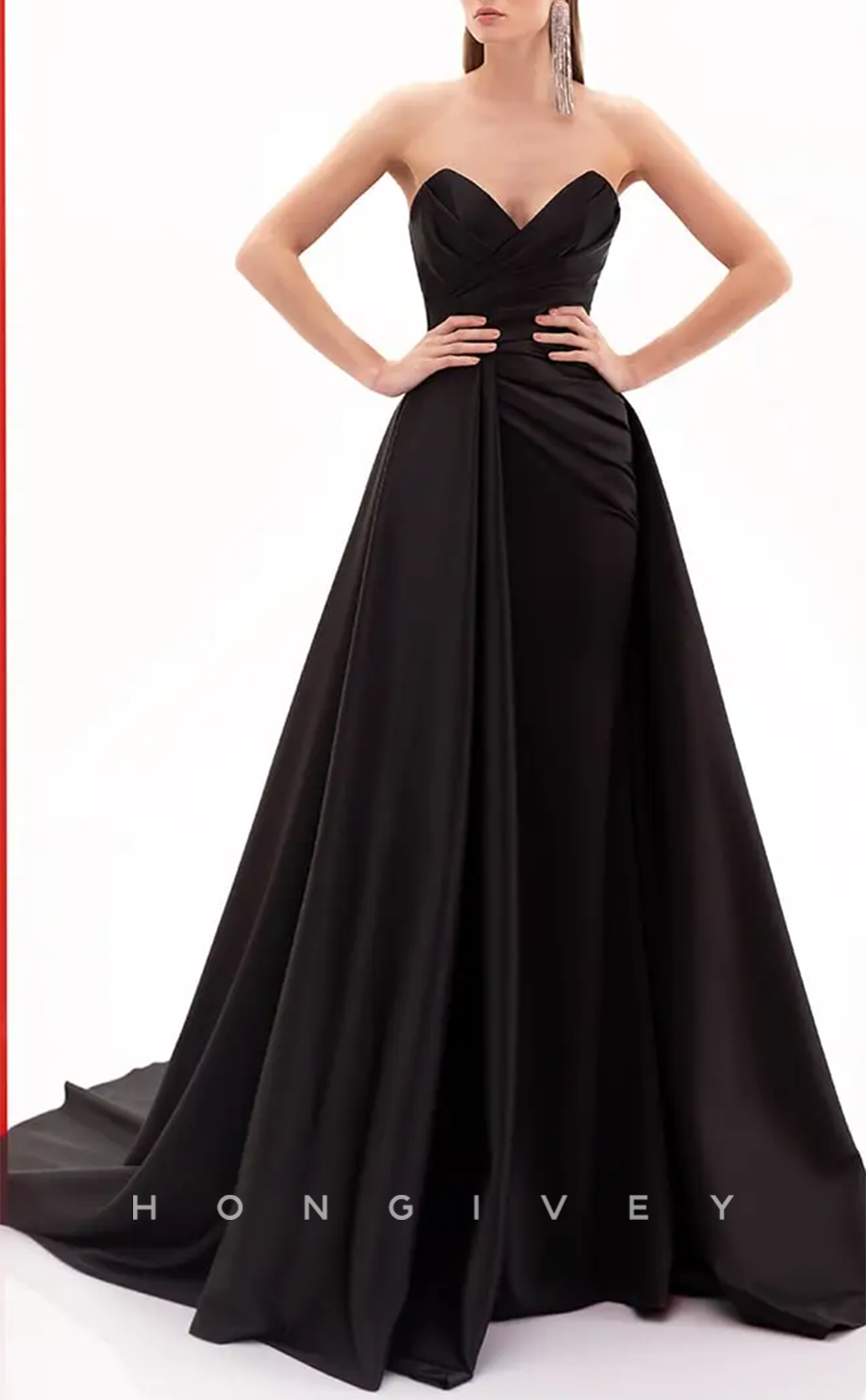 L1577 - Sexy Satin A-Line Sweetheart Sleeveless Ruched With Train Party Prom Evening Dress