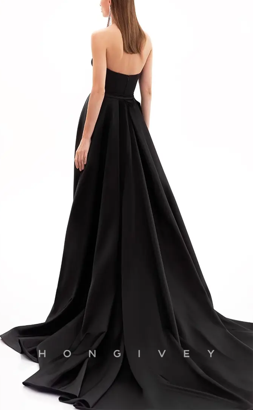 L1577 - Sexy Satin A-Line Sweetheart Sleeveless Ruched With Train Party Prom Evening Dress