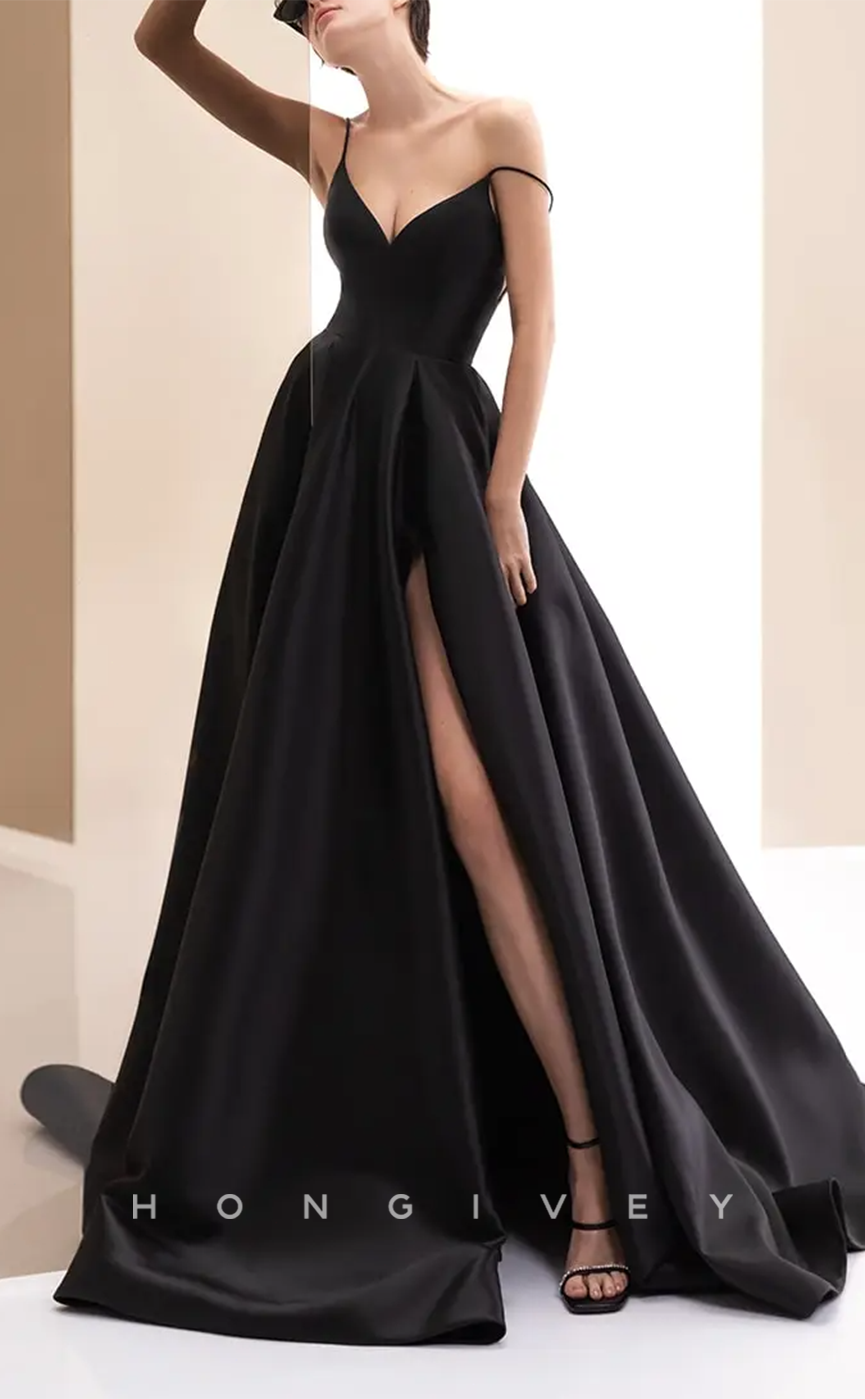 L1578 - Sexy Sarin A-Line V-Neck Spaghetti Straps Empire With Side Slit Party Prom Evening Dress