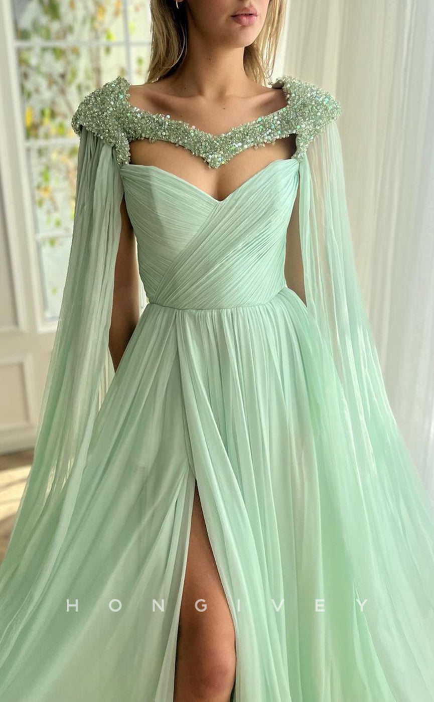 L1597 - Sexy A-Line Tulle Sweetheart Detachable Bolero Empire With Side Slit Party Prom Evening Dress