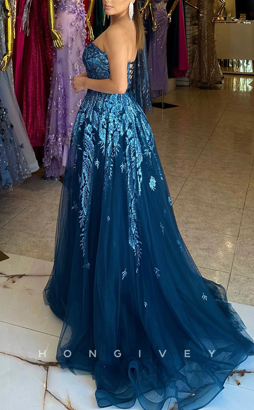 L1632 - Sexy A-Line Glitter Sweetheart Strapless Sleeveless Empire Appliques Party Prom Evening Dress