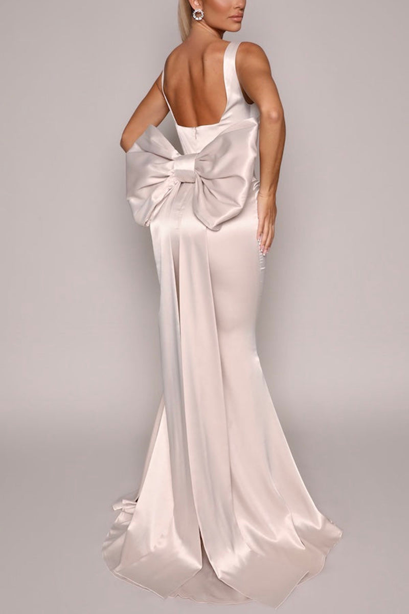 L1833 - Square Neck Sleeveless Satin Mermaid Long Formal Evening Gown