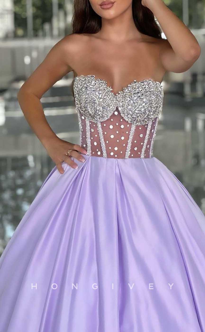 L1998 - Sexy Satin A-Line Sweetheart Strapless Empire Illusion Beaded Party Prom Evening Dress