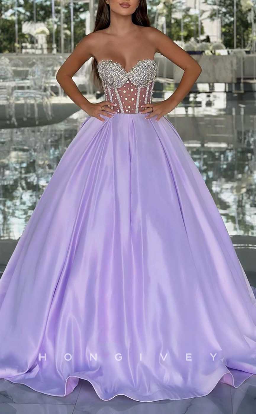 L1998 - Sexy Satin A-Line Sweetheart Strapless Empire Illusion Beaded Party Prom Evening Dress