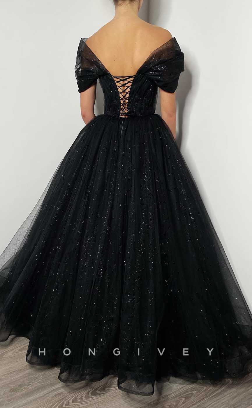 L2012 - Sexy Glitter A-Line Off-Shoulder Empire Beaded Floor-Length Party Prom Evening Dress