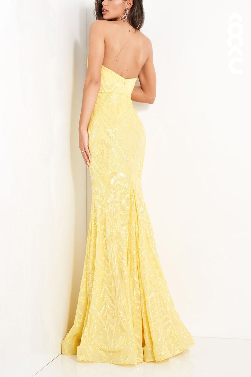 L2067 - Sweetheart Strapless Sleeveless Sequined Mermaid Long Prom Evening Dress