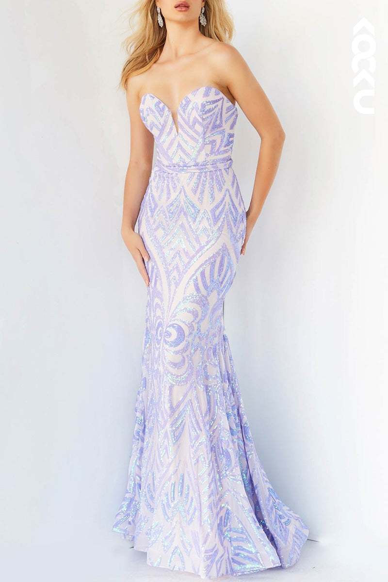 L2067 - Sweetheart Strapless Sleeveless Sequined Mermaid Long Prom Evening Dress