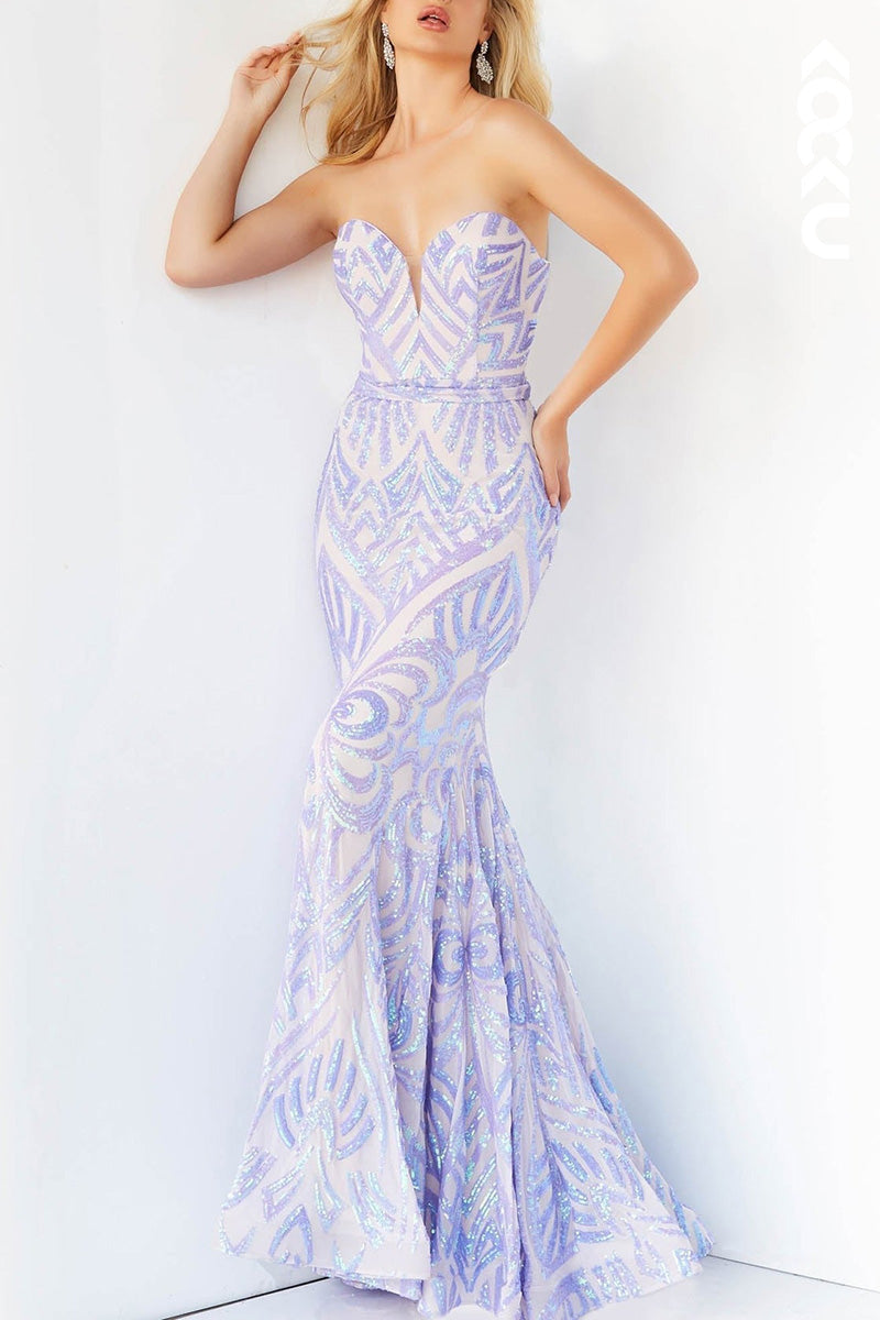 L2067 - Sweetheart Strapless Sleeveless Sequined Mermaid Long Prom Evening Dress