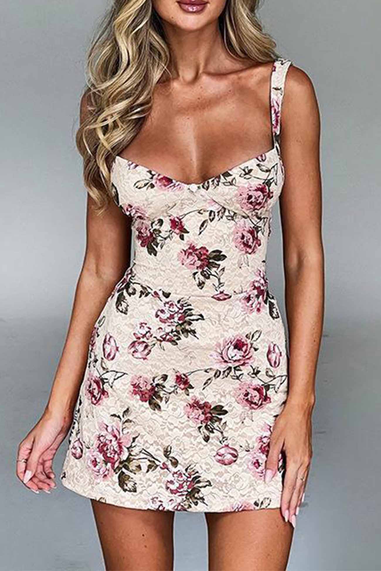 Lace Floral Printed Bodycon Cami Dress