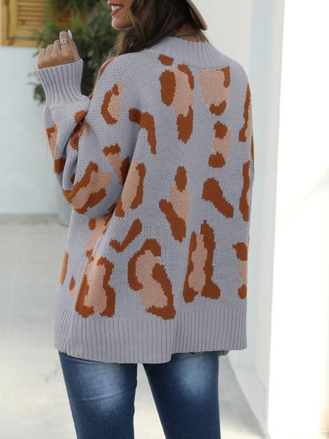 Leopard Pattern Long Sleeve Pullover Sweater