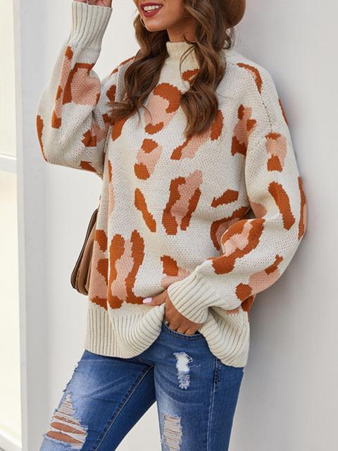 Leopard Pattern Long Sleeve Pullover Sweater