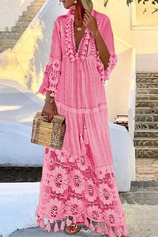 Long Sleeve Lace Beach Maxi Dress