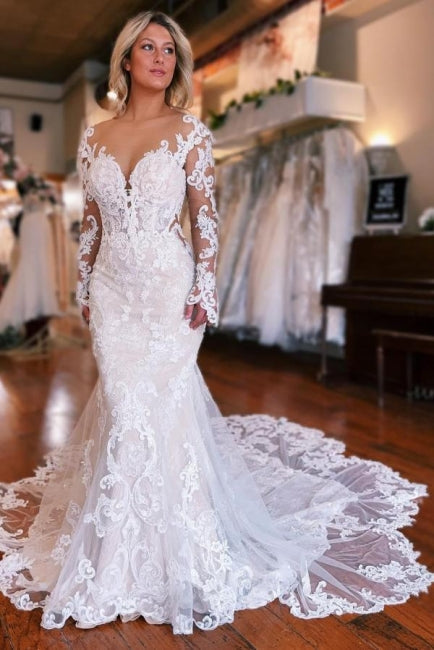 Charming Mermaid Long Sleeves Wedding Dress with Overskirt