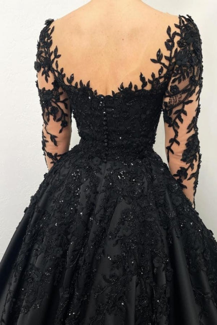 Ball Gown Black Long sleeves Sweetheart Princess Evening Dress