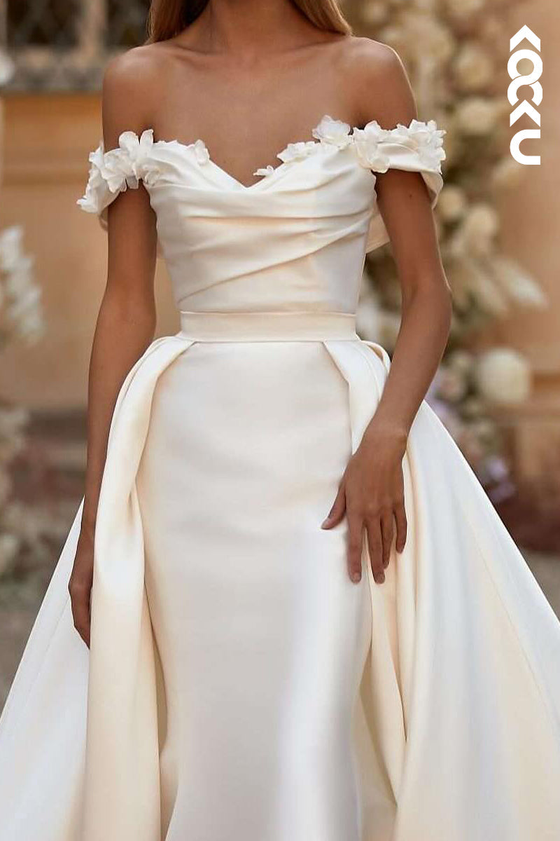 K2167 - Gorgeous & Charming Off-Shoulder Mermaid Satin Ruched Wedding Dress