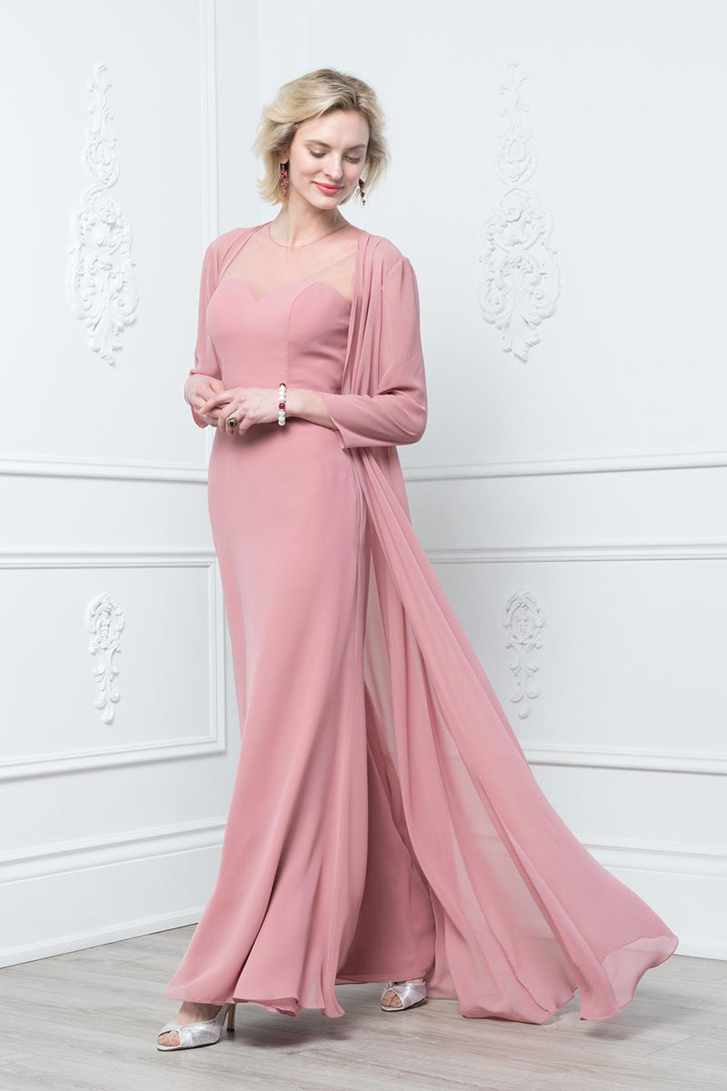 M6002 - Scoop Sleeveless Chiffon A-Line Mother of the Bride Dress With a Coat