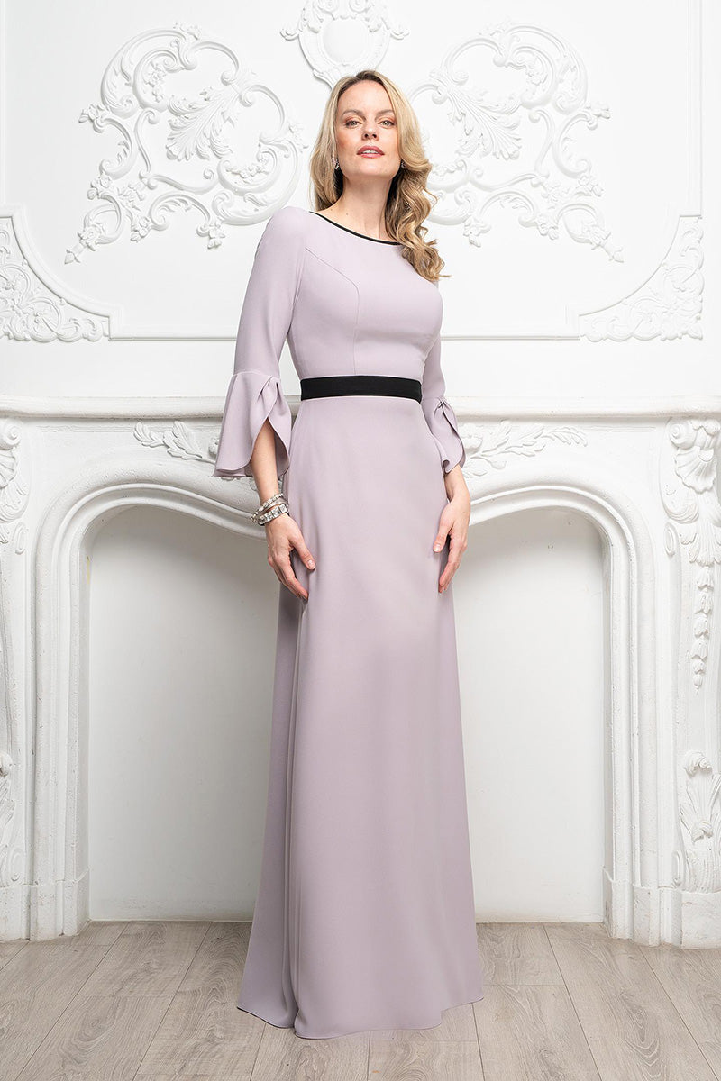 M6004 - Scoop Long Sleeves Chiffon A-Line Long Mother of the Bride Dress