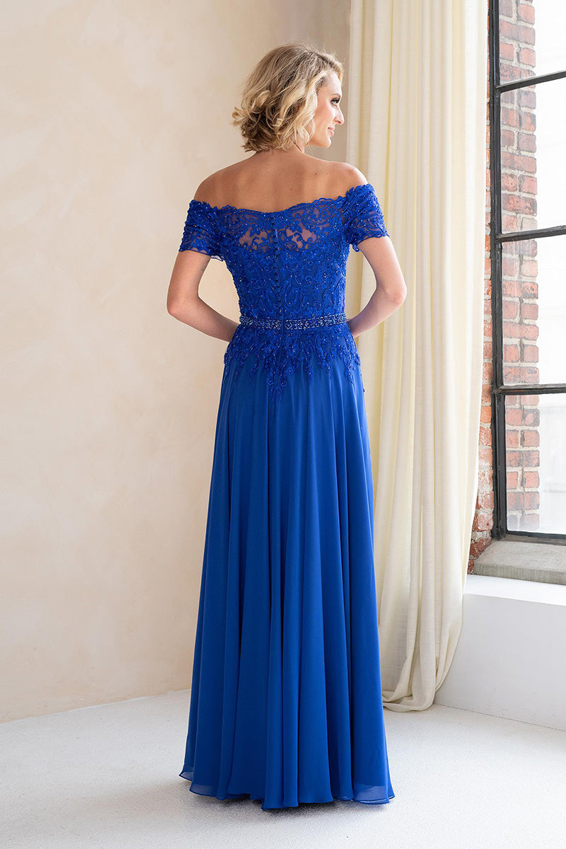 M6020 - Off-Shoulder Lace Appliqed Chiffon A-Line Mother of the Bride Dress