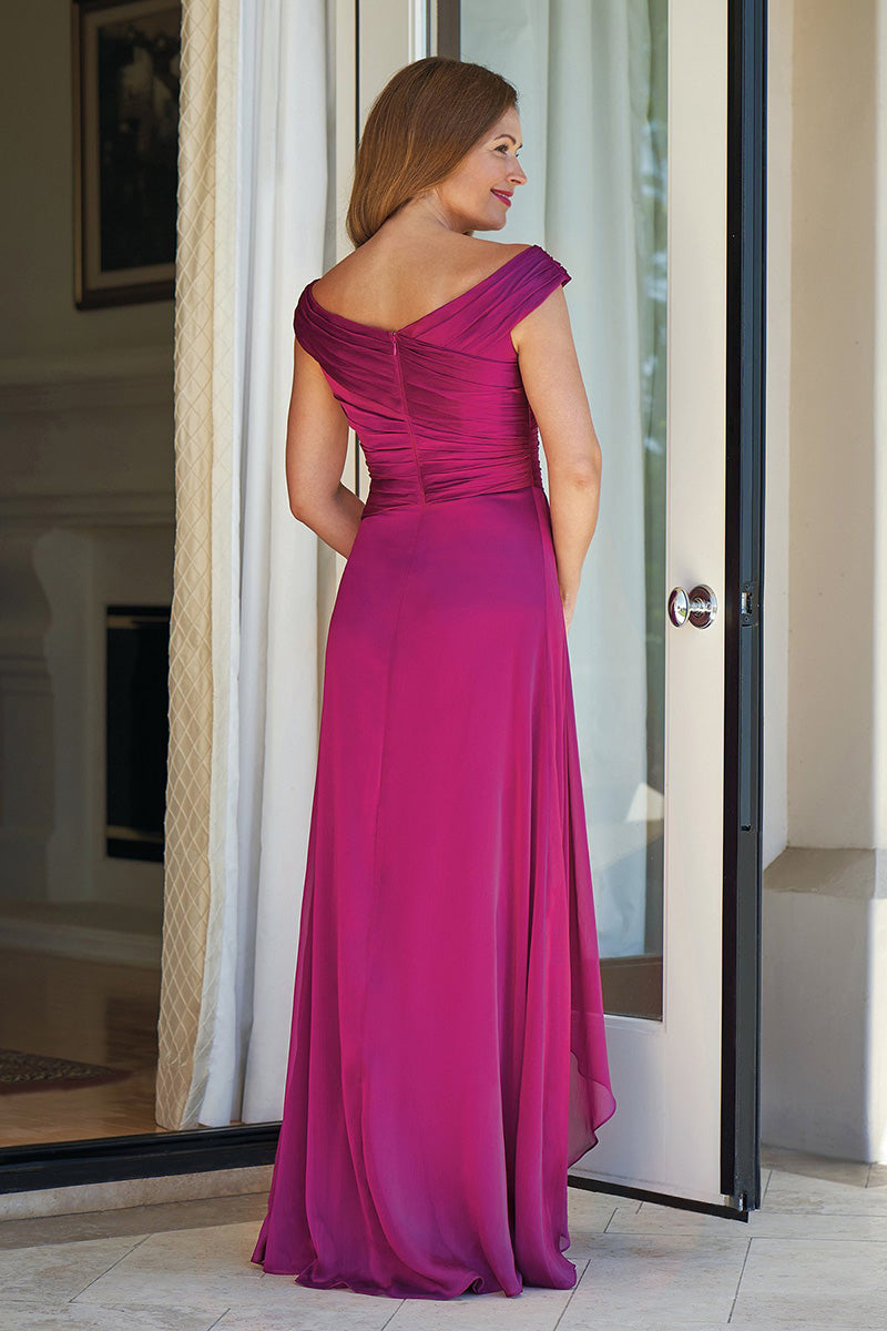 M6022 - V-Neck Ruched Chiffon A-Line Long Mother of the Bride Dress