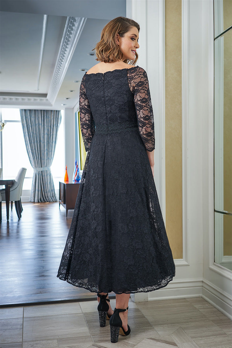 M6039 - V-Neck Long Sleeves Lace A-Line Long Mother of the Bride Dress