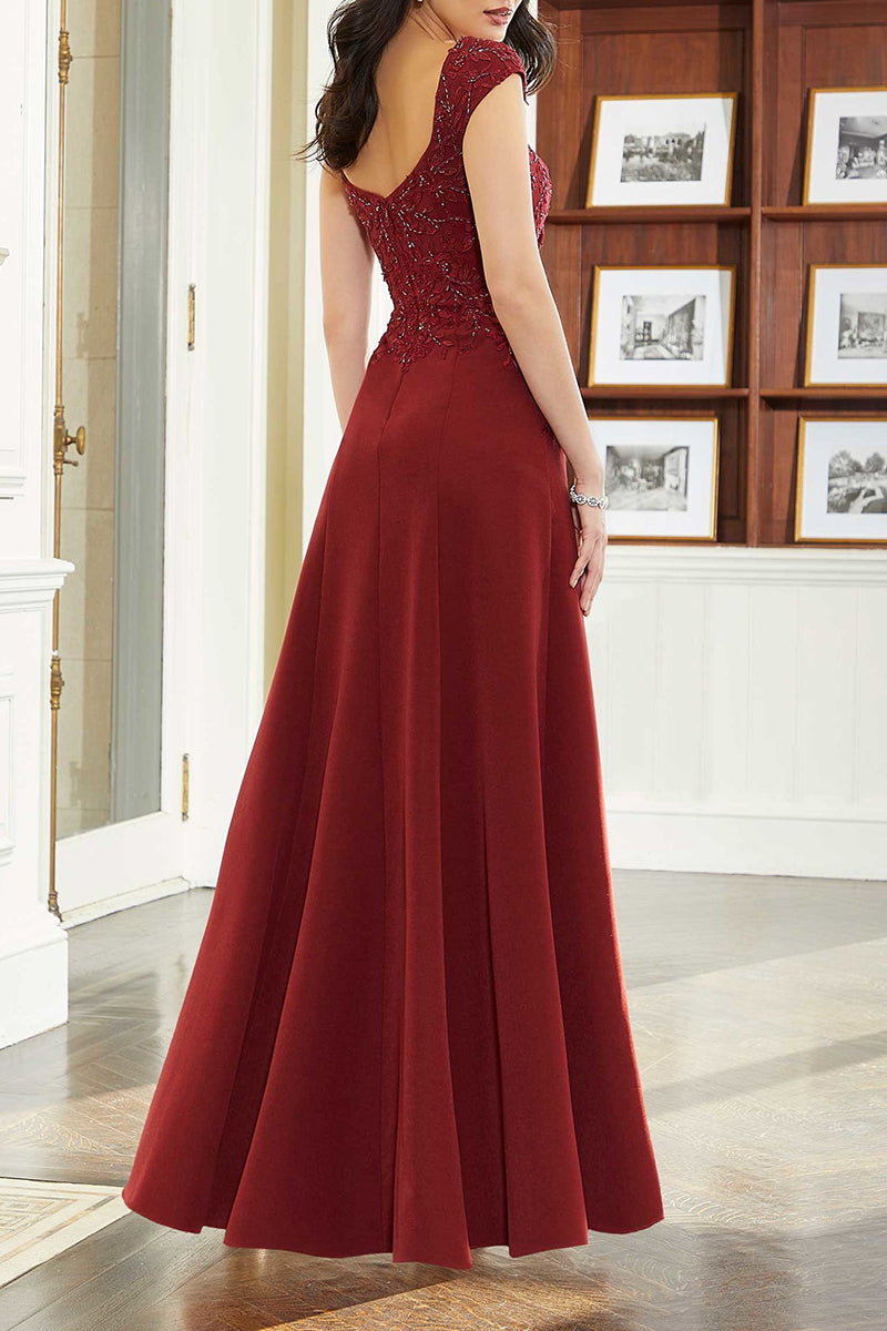 M6120 - Square Neck Appliqued Chiffon A-Line Long Mother of the Bride Dress