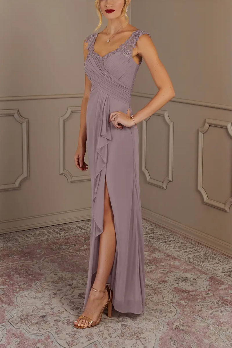 M6169 - Scoop Sleeveless Lace Ruched Chiffon A-Line Mother of the Bride Dress