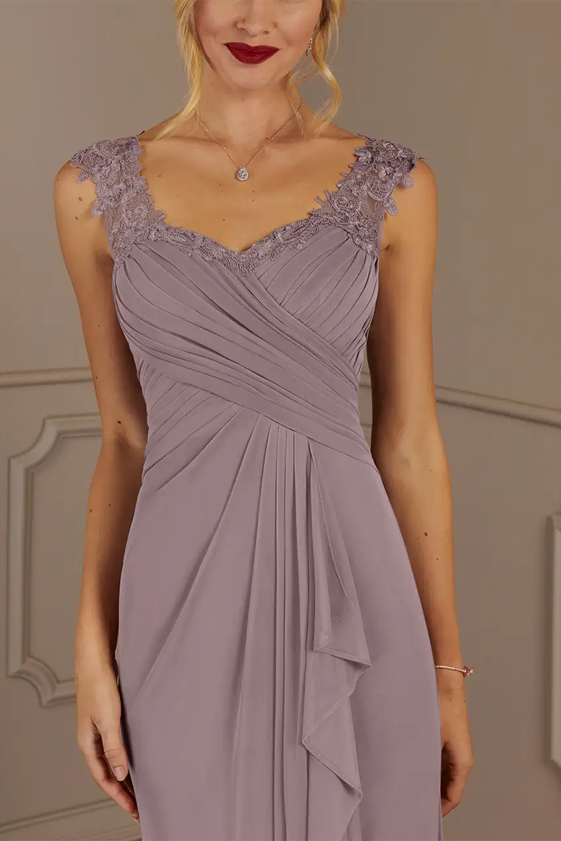 M6169 - Scoop Sleeveless Lace Ruched Chiffon A-Line Mother of the Bride Dress