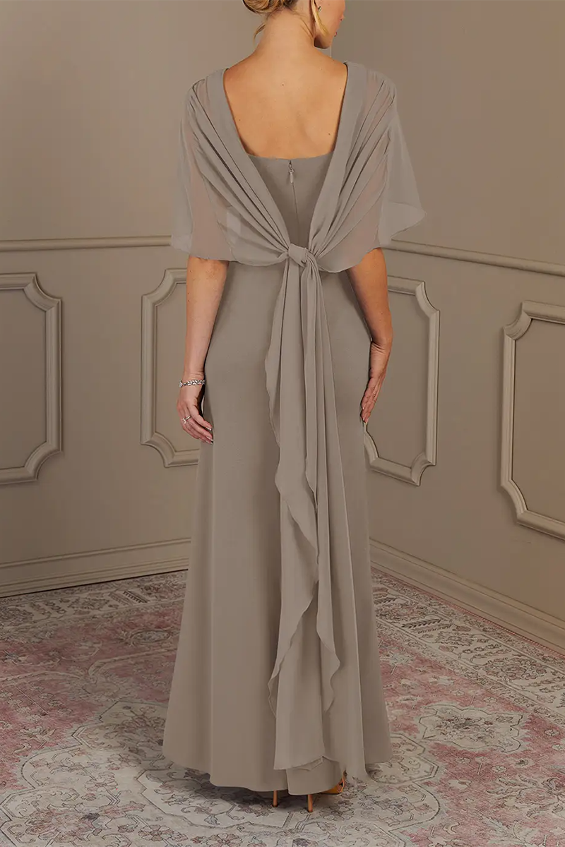 M6172 - Scoop Sleeveless Chiffon Sheath Long Mother of the Bride Dress