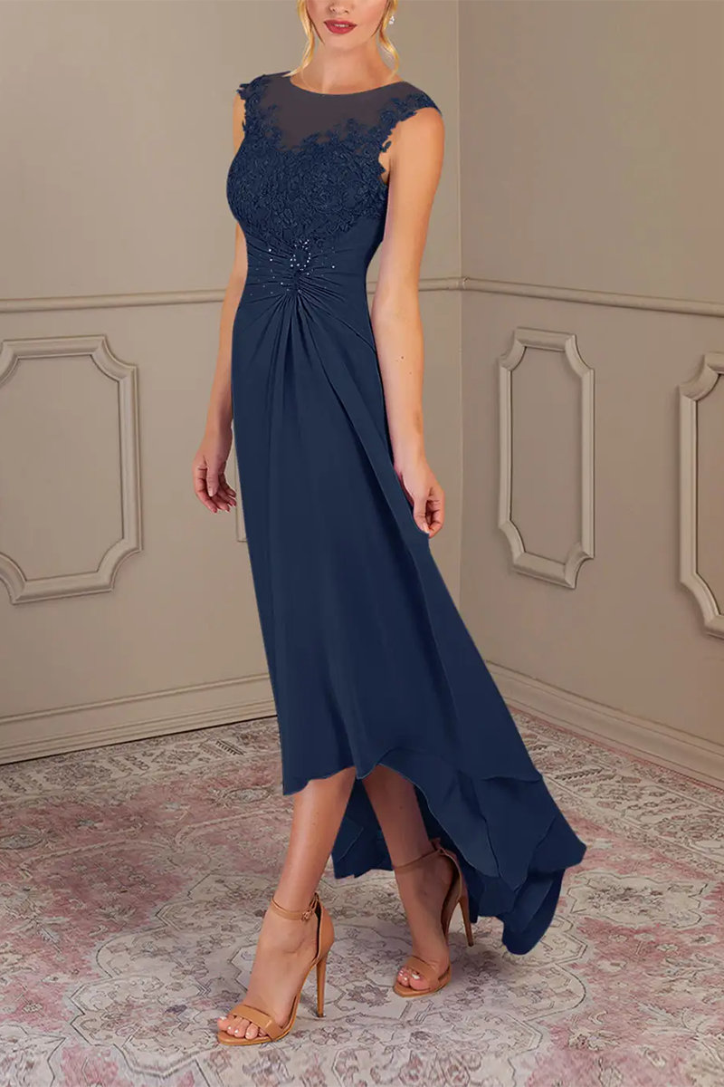 M6173 - Scoop Sleeveless Appliqued Chiffon A-Line Mother of the Bride Dress