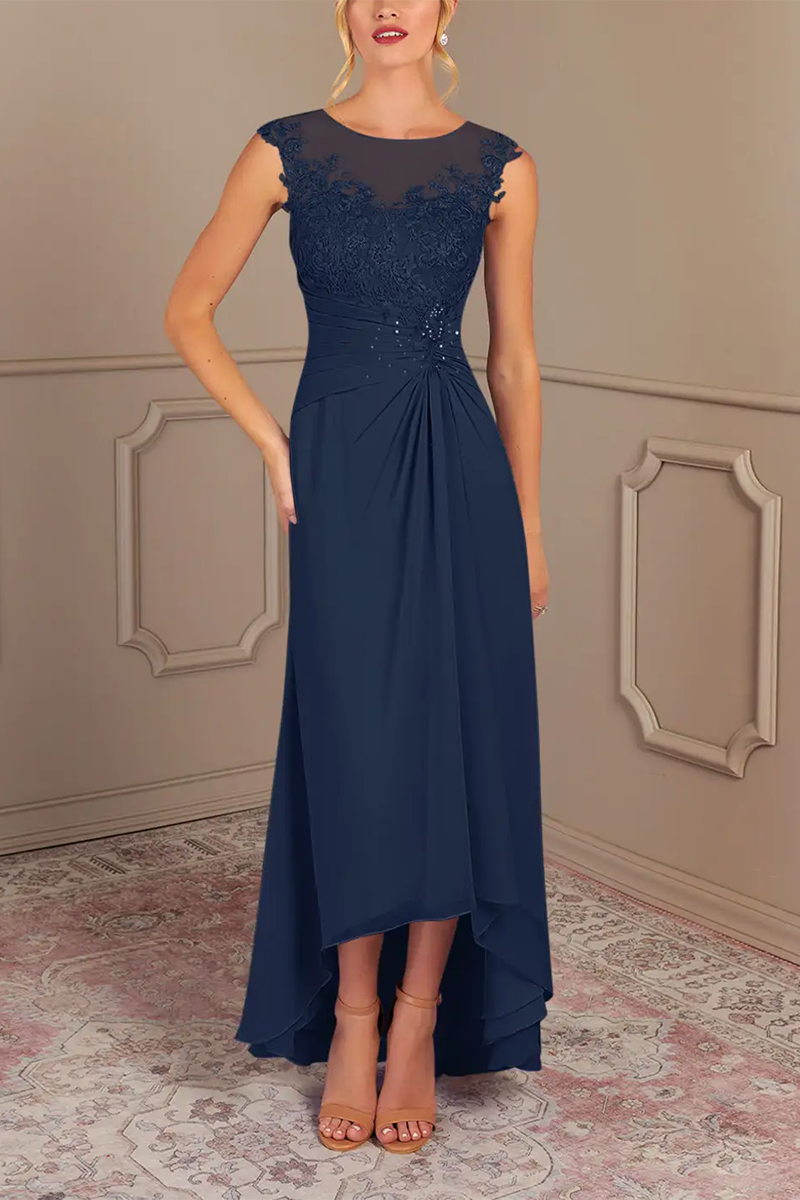 M6173 - Scoop Sleeveless Appliqued Chiffon A-Line Mother of the Bride Dress