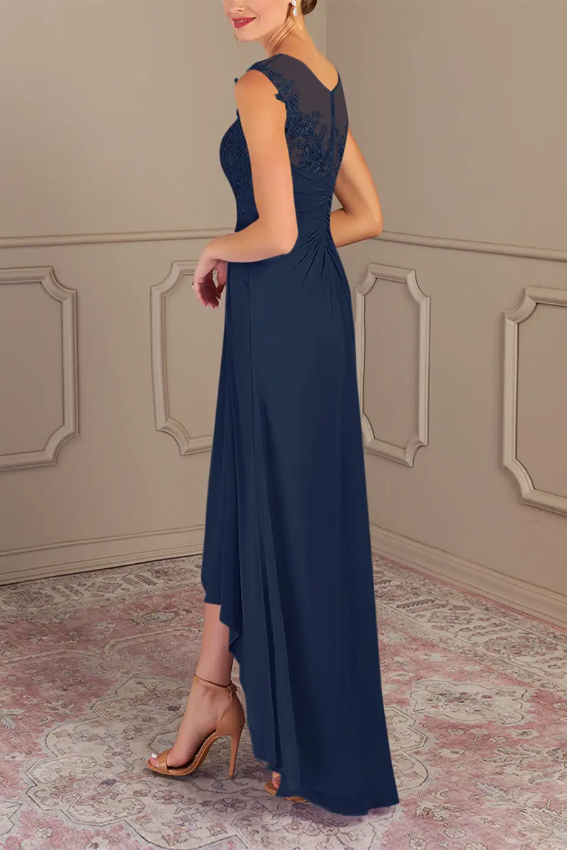 M6173 - Scoop Sleeveless Appliqued Chiffon A-Line Mother of the Bride Dress