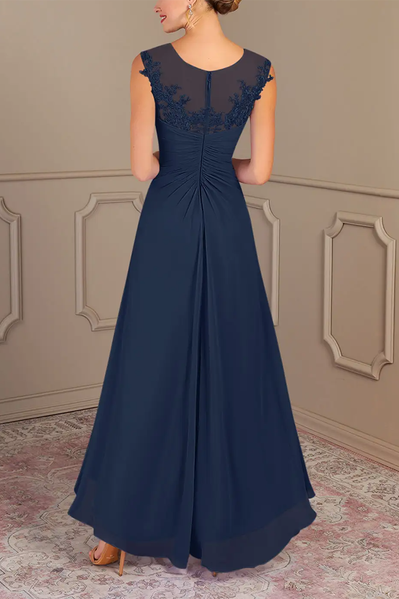 M6173 - Scoop Sleeveless Appliqued Chiffon A-Line Mother of the Bride Dress