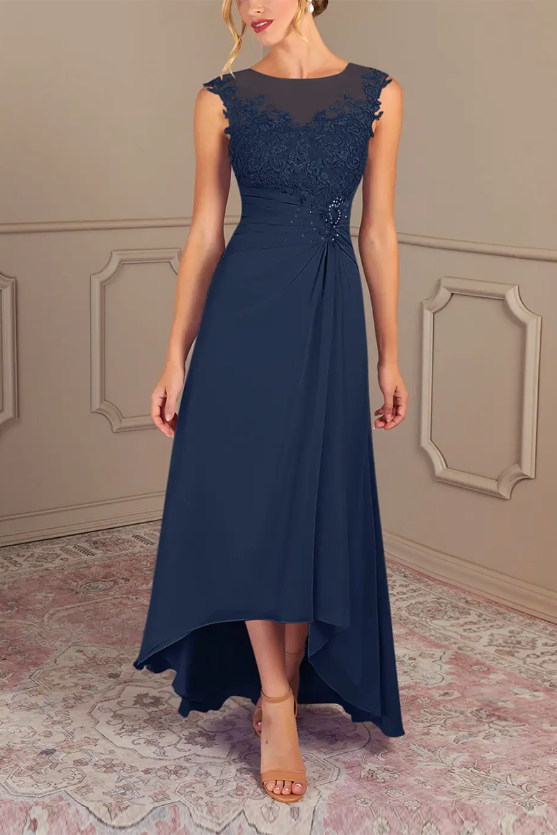 M6173 - Scoop Sleeveless Appliqued Chiffon A-Line Mother of the Bride Dress