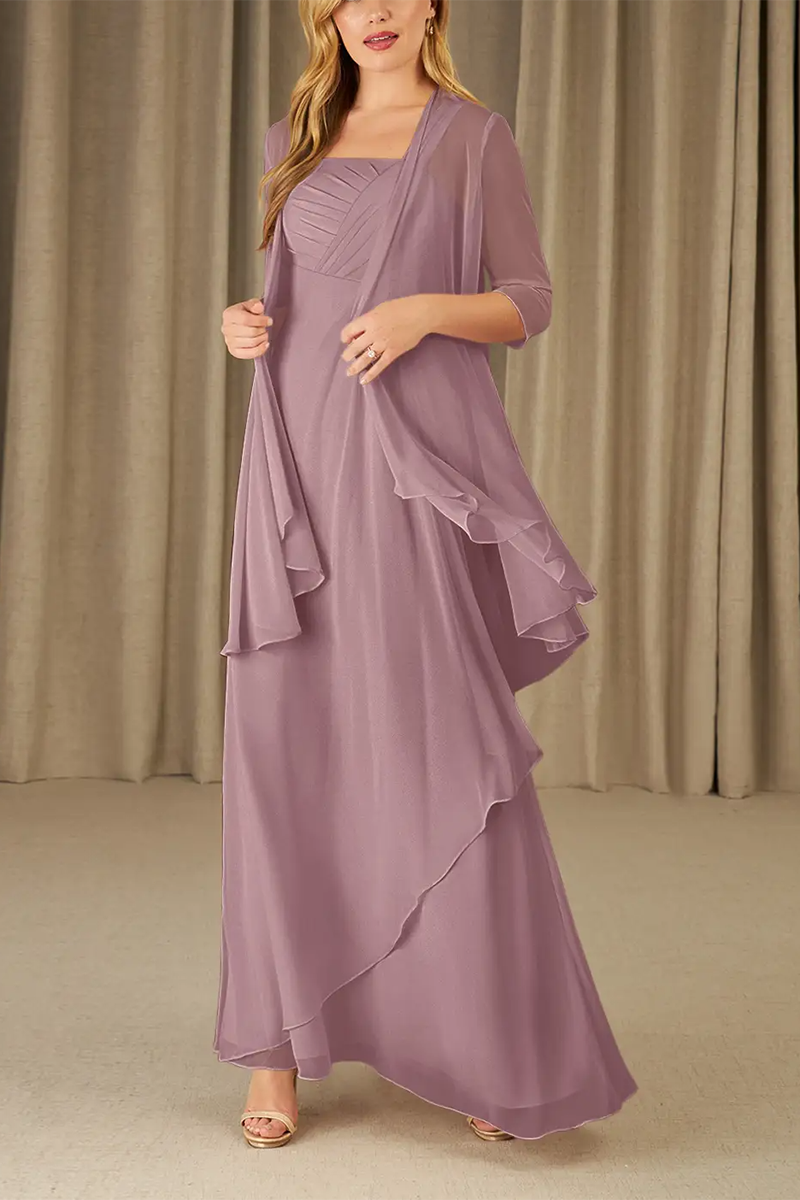 M6180 - Two Piece Square Neck Chiffon A-Line Long Mother of the Bride Dress