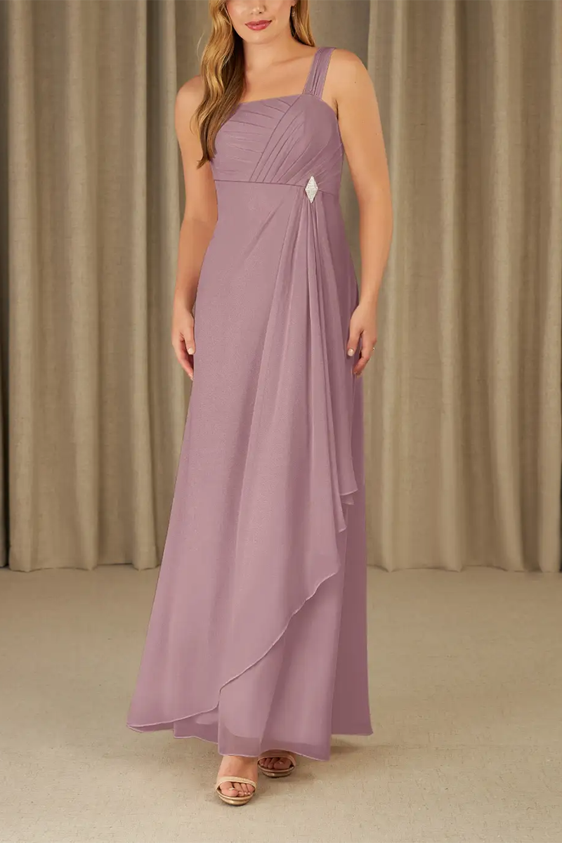 M6180 - Two Piece Square Neck Chiffon A-Line Long Mother of the Bride Dress