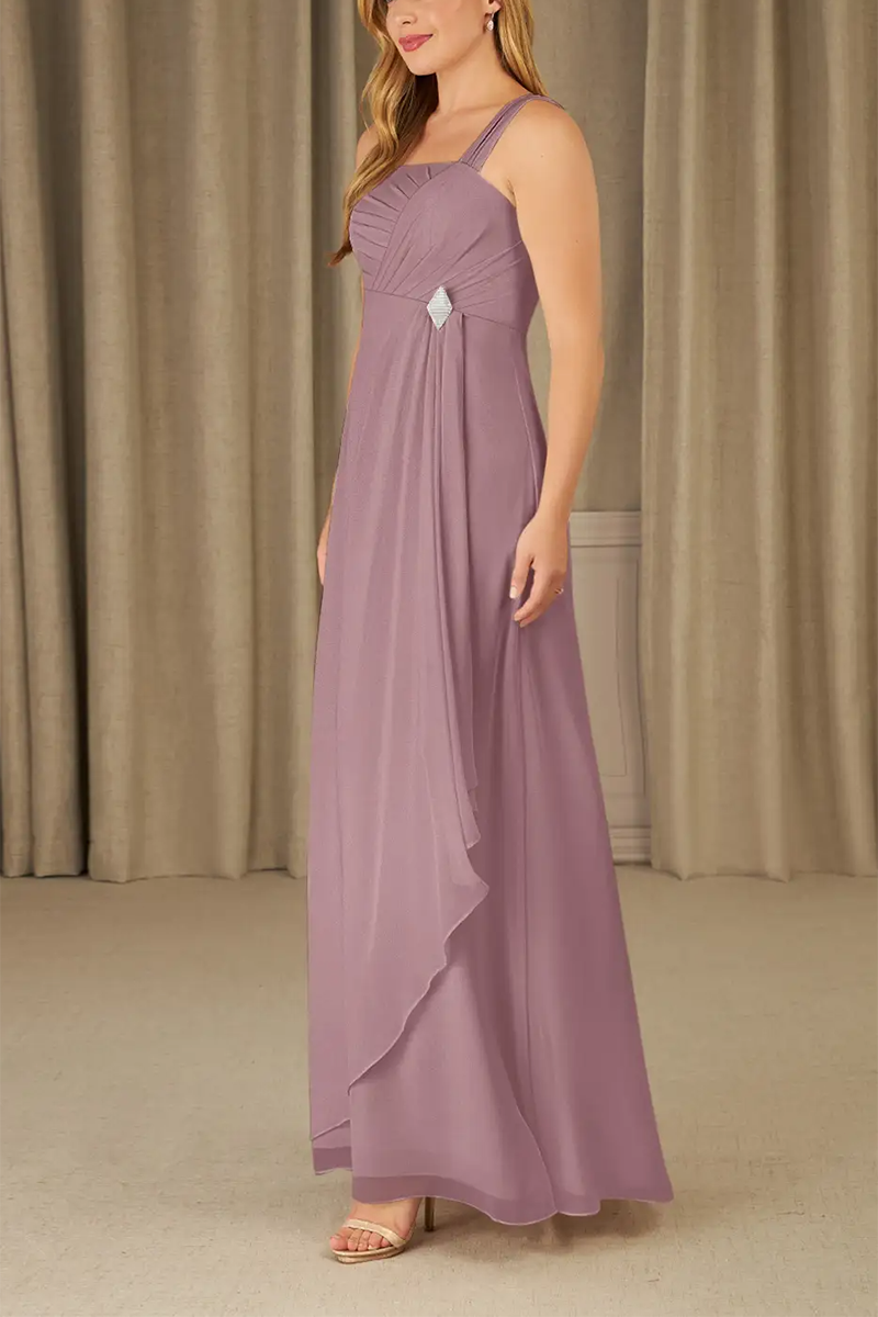 M6180 - Two Piece Square Neck Chiffon A-Line Long Mother of the Bride Dress