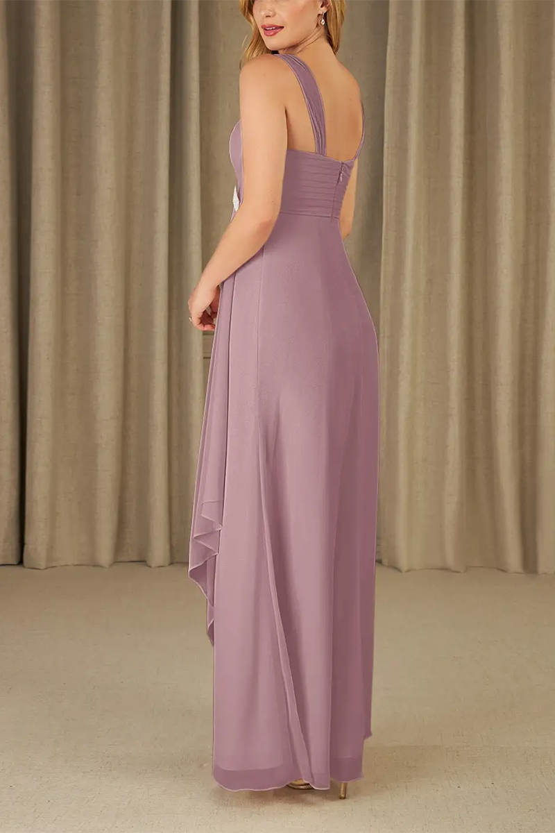 M6180 - Two Piece Square Neck Chiffon A-Line Long Mother of the Bride Dress