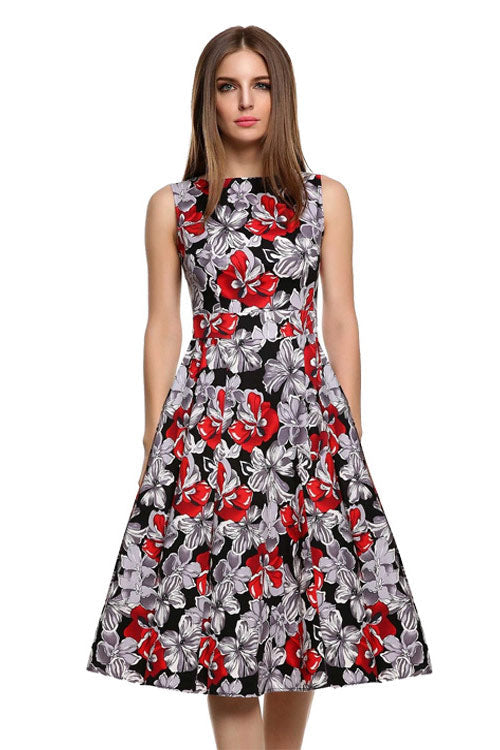 Midi Sleeveless Print A-Line Party Homecoming Dress