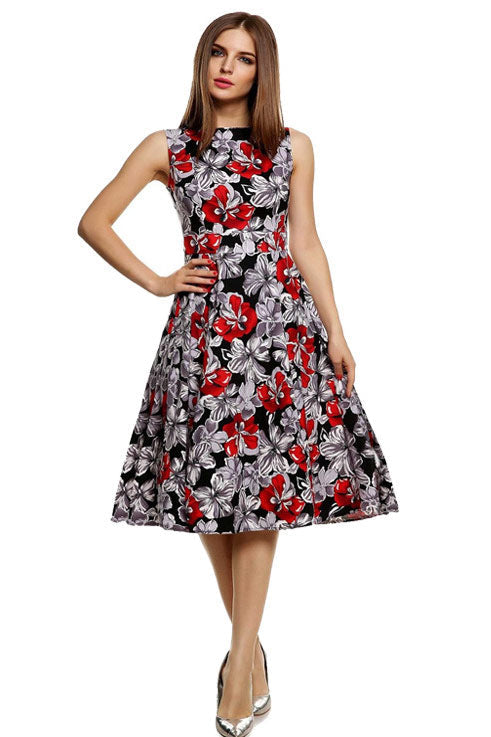 Midi Sleeveless Print A-Line Party Homecoming Dress