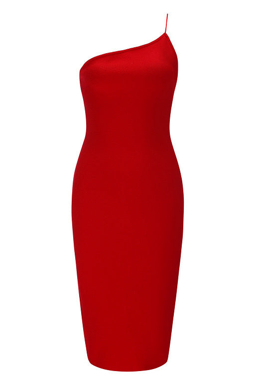 One Shoulder Zip Back Bodycon Dress