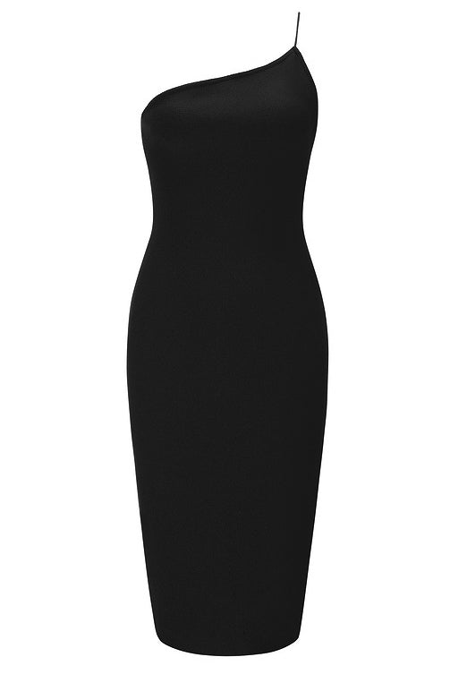 One Shoulder Zip Back Bodycon Dress