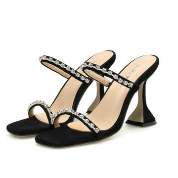 Open Toe High Ankle Strap Sandals With Rhinestone