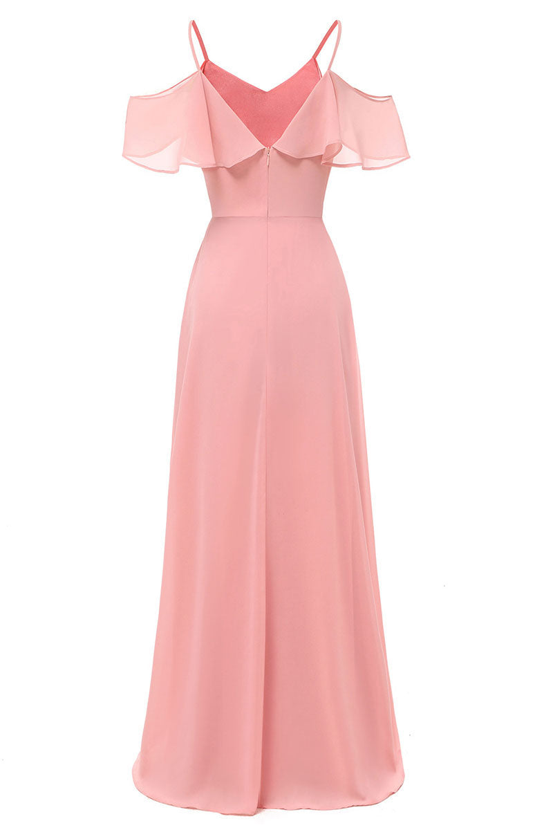 Pink Off-the-shoulder Spaghetti Straps A-line Bridesmaid Dress